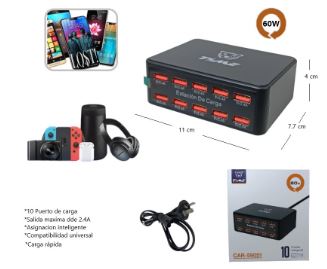 ESTACION DE CARGA 10 PUERTOS USB TOTAL 60W